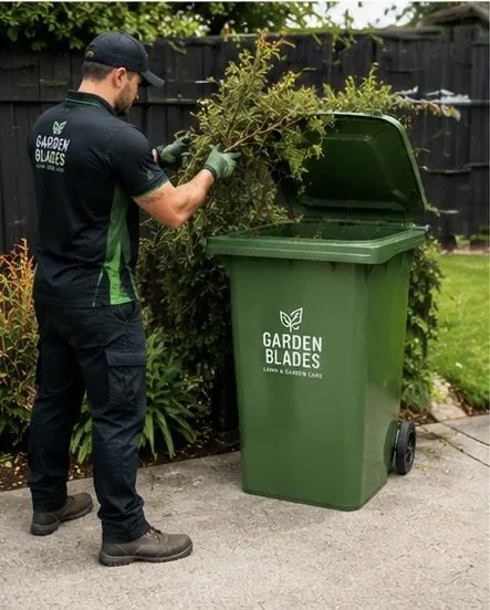 Step 1 — 240L green waste bin ready in a South Auckland garden