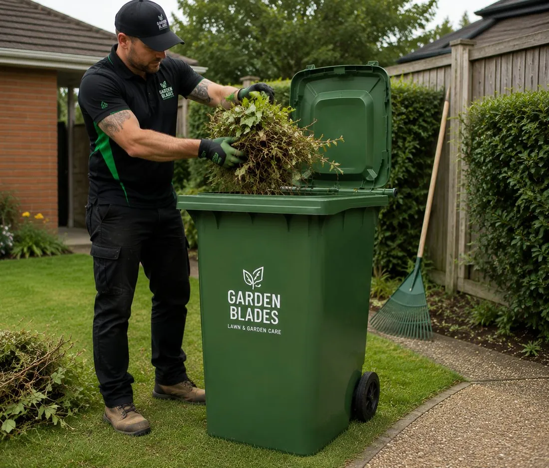 Step 2 — loading hedge trimmings into the 240L garden waste bin